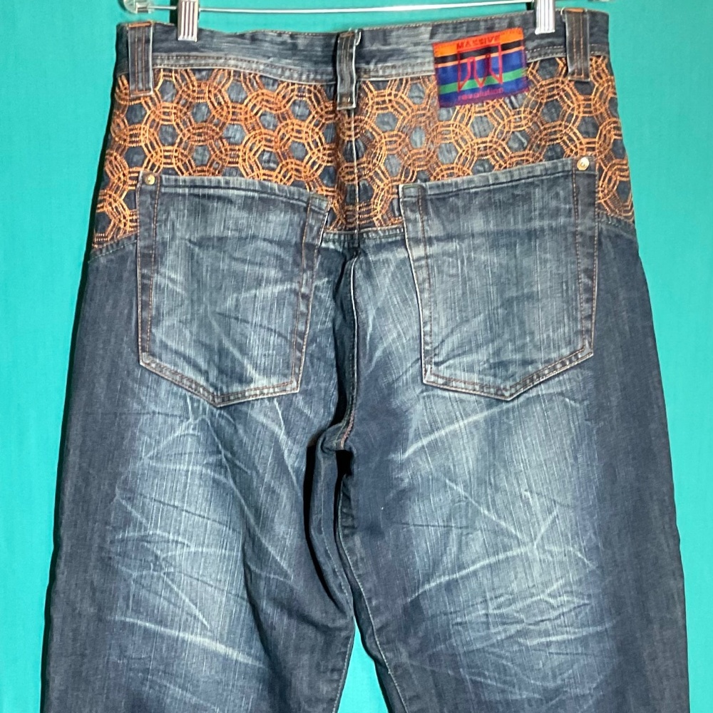 Y2K Massive Revolution Mens 36x34 Baggy Wide Grunge Skater Hip Hop Jeans